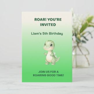 Invitación Cute Green Dinosaur Birthday Invitation | Personal