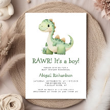 Cute Green Dinosaur Boy Baby Shower