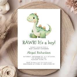 Invitación Cute Green Dinosaur Boy Baby Shower