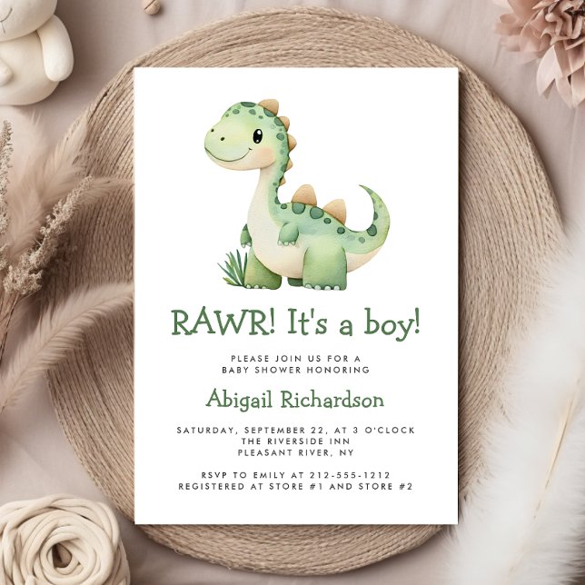 Invitación Cute Green Dinosaur Boy Baby Shower (Subido por el creador)