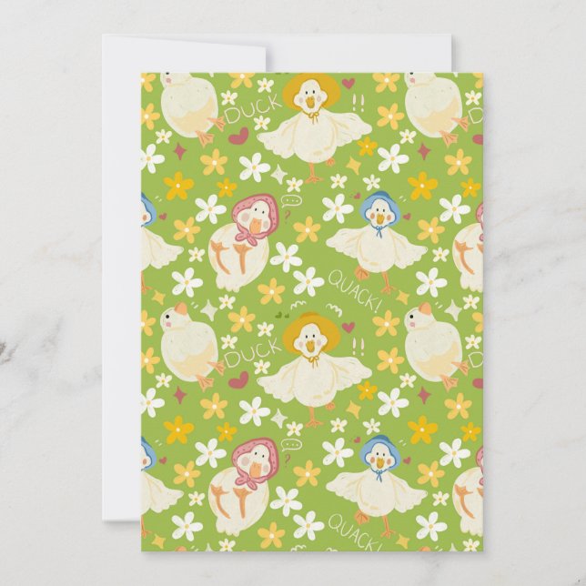 Invitación Cute Green Duck & Daisy Flower Seamless Pattern (Anverso)