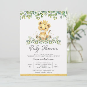 Invitación Cute Green Foliage Boys Lion Baby Shower