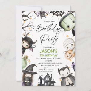 Invitación Cute Green Halloween Boothday Fiesta cumpleaños