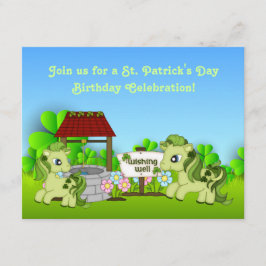 Invitación Cute Green Ponies San Patricio