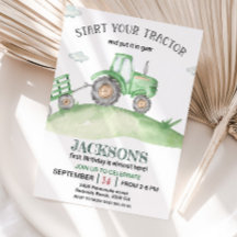 Cute Green Tractor 1er cumpleaños acuarela