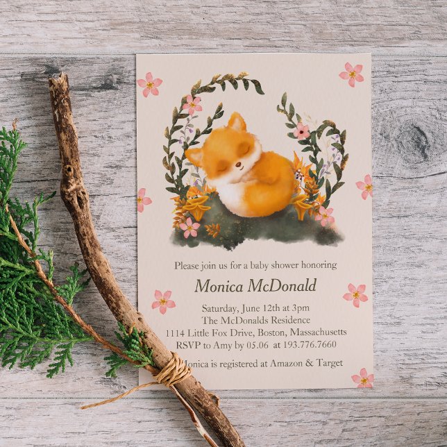 Invitación Cute Greenery Little Fox Baby Shower (Subido por el creador)