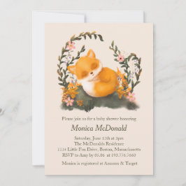 Invitación Cute Greenery Little Fox Baby Shower