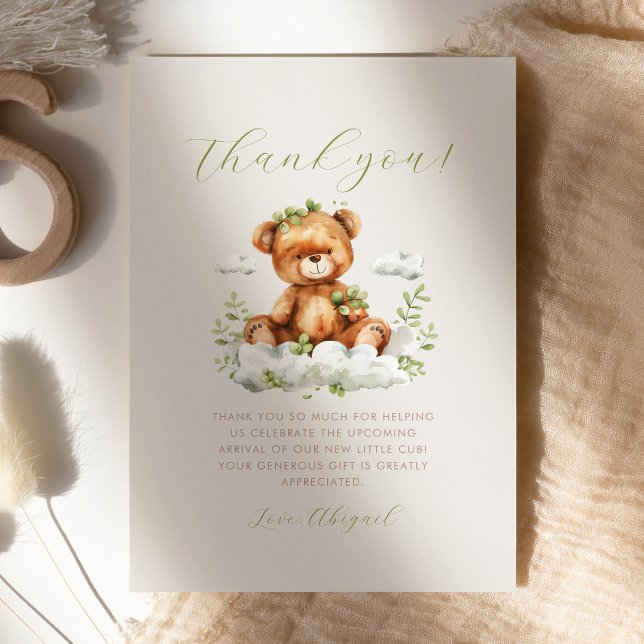 Invitación Cute Greenery Teddy Bear Baby Shower Gracias (Subido por el creador)