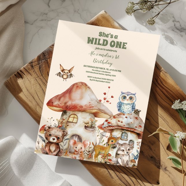 Invitación Cute Greenery Woodland Animals 1er Fiesta de cumpl (Subido por el creador)