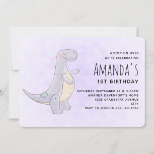Invitación Cute Grey Dinosaur Toy Watercolor Cumpleaños