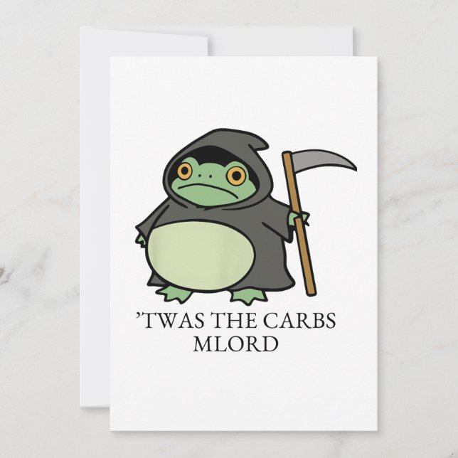Invitación Cute Grim Reaper Frog – ’Twas the Carbs M’Lord (Anverso)