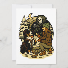 Invitación Cute Grim Reaper Girl and Dog Spooky Forest Night