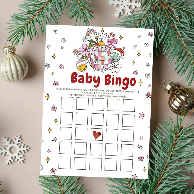 Invitación Cute Groovy Navidades Baby Shower Bingo Games Card (Subido por el creador)