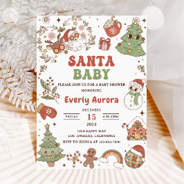 Invitación Cute Groovy Santa Navidades Baby Shower