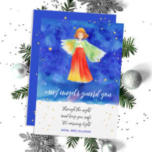 Invitación Cute Guardian Angel Holiday Watercolor Card