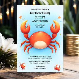 Invitación Cute Guay Beach Ocean Catch Red Crab Baby Shower