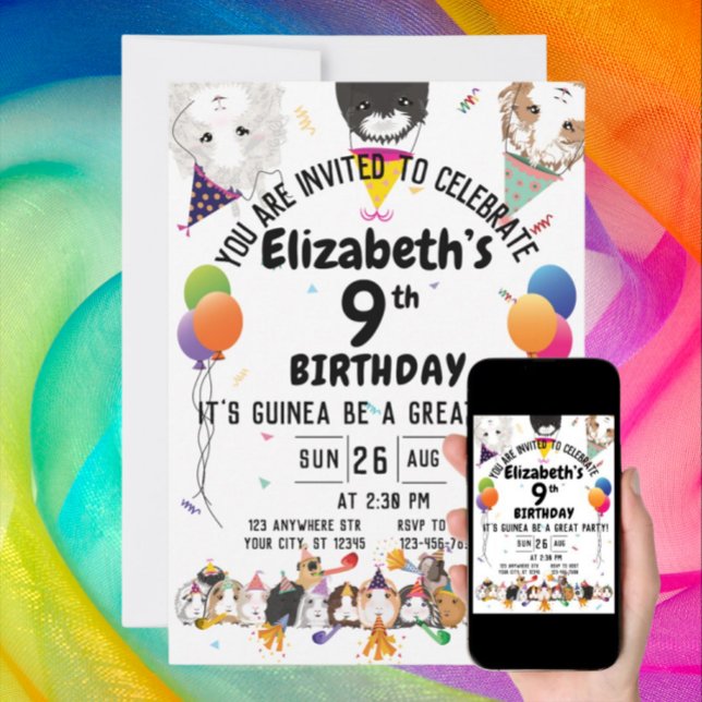 Invitación Cute Guinea Cerdos y Globos Fiesta de Cumpleaños (Subido por el creador)