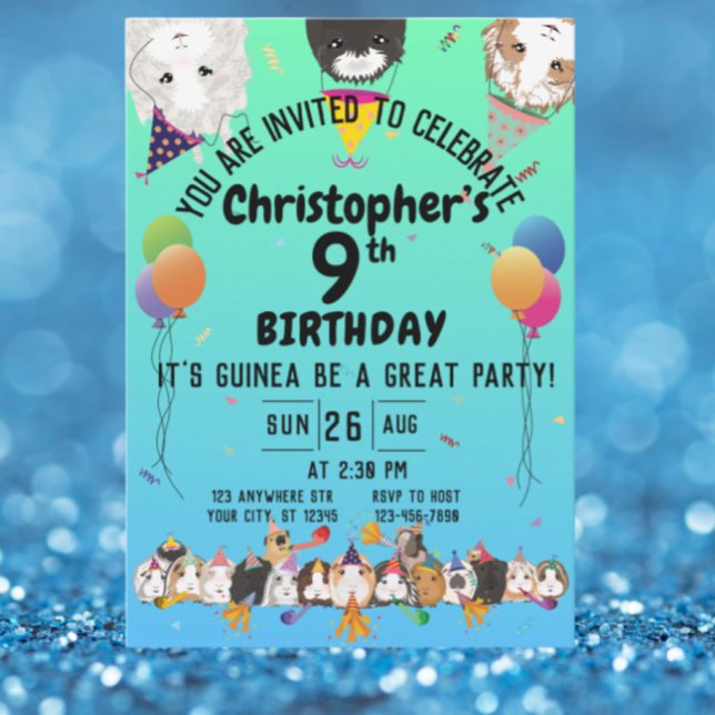 Invitación Cute Guinea Cerdos y Globos Fiesta de Cumpleaños (Subido por el creador)
