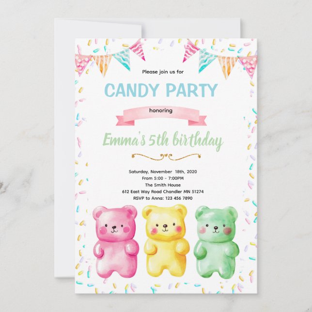 Invitación Cute gummy bear party theme invitation (Anverso)