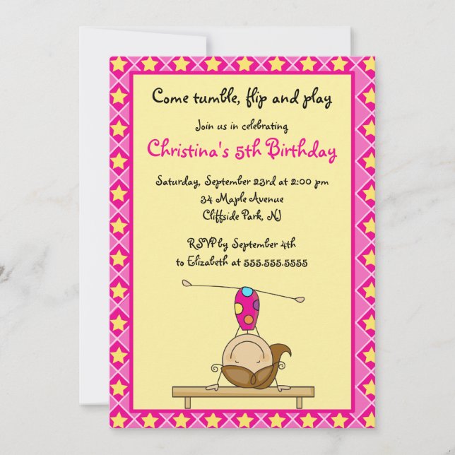 Invitación Cute Gymnastic Birthday Party Invitations (Anverso)