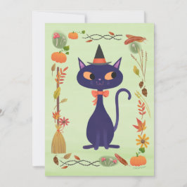 Invitación Cute Halloween Bruja Gato DIY Blank
