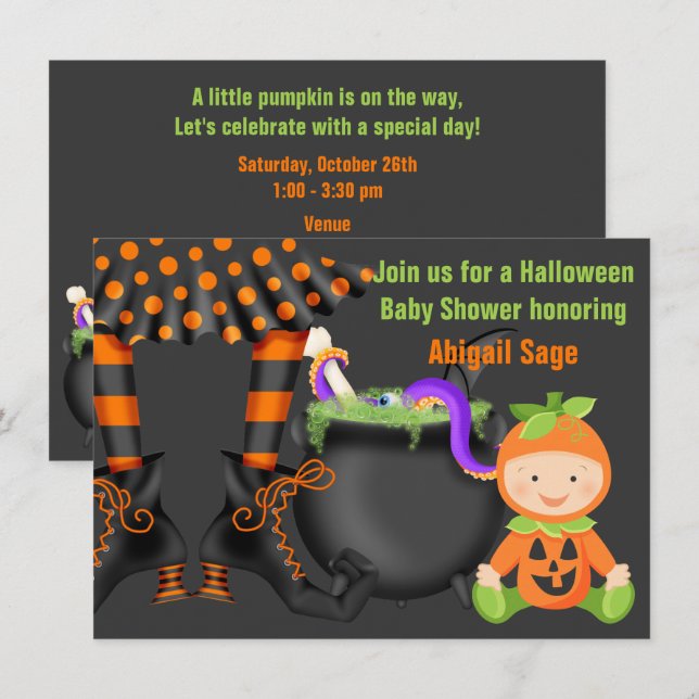 Invitación Cute Halloween Calabaza Baby Shower Neutral (Anverso / Reverso)