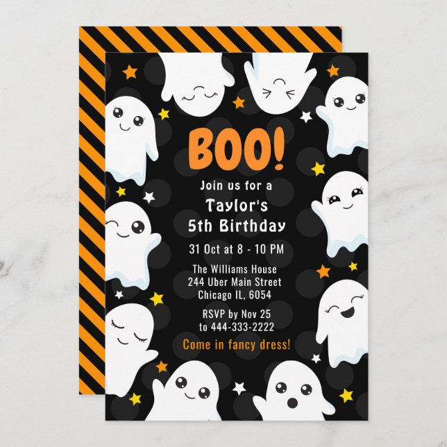 Invitación Cute Halloween Ghosts Birthday Party (Anverso / Reverso)