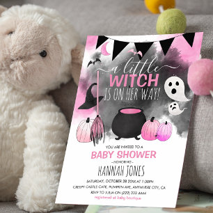 Invitación Cute Halloween Girls Pink Baby Shower