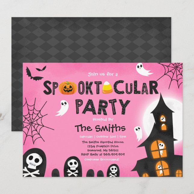 Invitación Cute Halloween Hauned House Spooktacular (Anverso / Reverso)