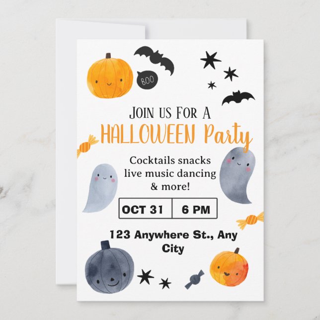 Invitación Cute Halloween Invitation | Kids & Family (Anverso)