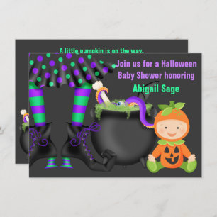 Invitación Cute Halloween Neutral Pumpkin Baby Shower
