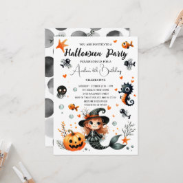 Invitación Cute Halloween niños Cumpleaños Festosa de sirena