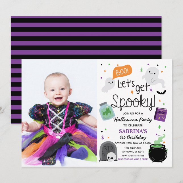 Invitación Cute Halloween Party Birthday  photo Invitation (Anverso / Reverso)