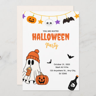 Invitación Cute Halloween Party Invitation with Ghost