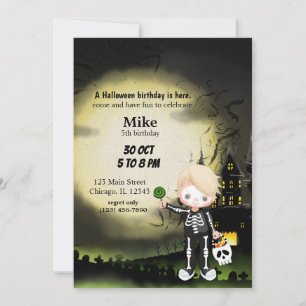 Invitación Cute Halloween party Skeleton