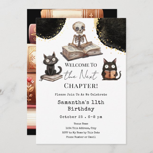 Invitación Cute Halloween Próximo Capítulo 11 Cumpleaños (Anverso / Reverso)