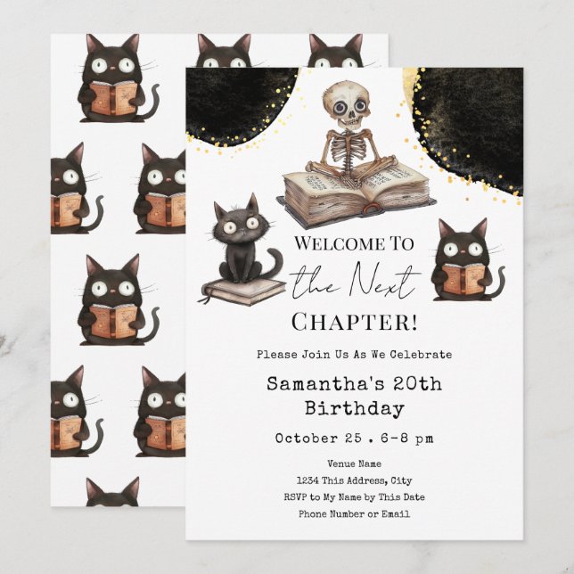 Invitación Cute Halloween Próximo Capítulo 20 Cumpleaños de A (Anverso / Reverso)