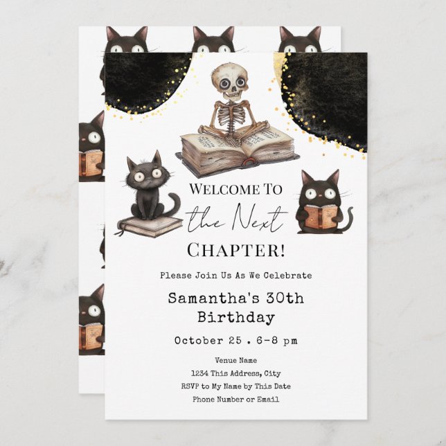 Invitación Cute Halloween Próximo Capítulo 30 Cumpleaños de A (Anverso / Reverso)