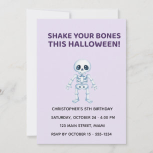 Invitación Cute Halloween Skeleton Birthday Invitation