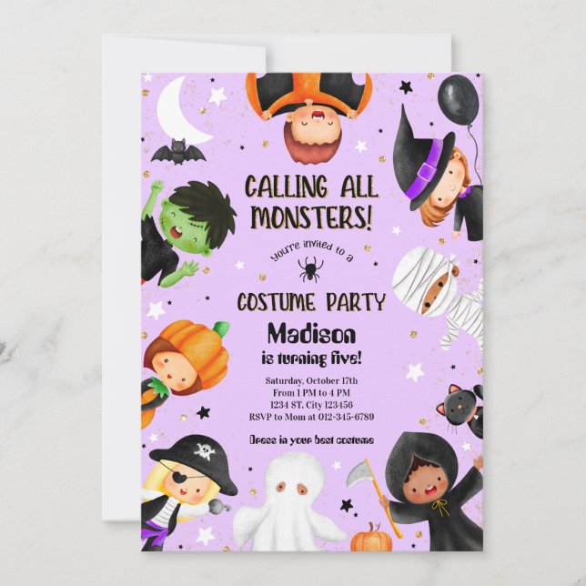 Invitación Cute Halloween Spooktacular Costume Fiesta de cump (Anverso)