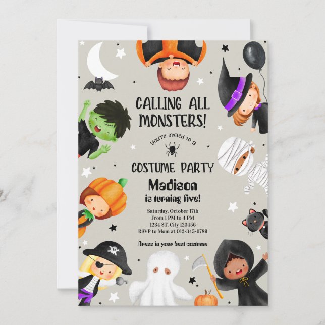 Invitación Cute Halloween Spooktacular Costume Fiesta de cump (Anverso)