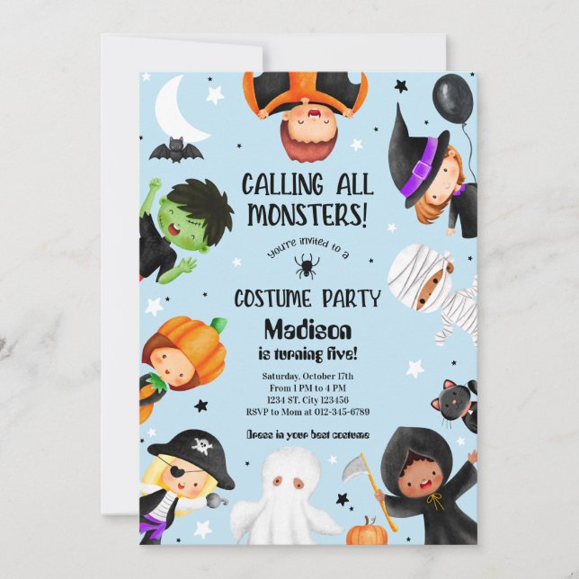 Invitación Cute Halloween Spooktacular Costume Fiesta de cump (Anverso)
