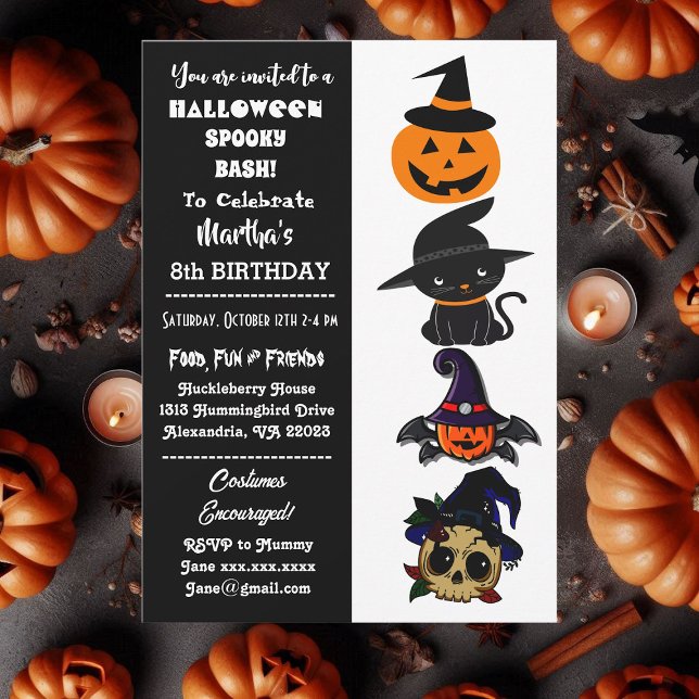 Invitación Cute Halloween Spooky Bash Jack Black Cat Cumpleañ (Cute Halloween Spooky Bash Jack Black Cat Birthday Invitation)
