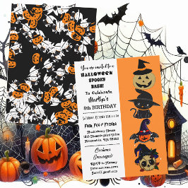 Invitación Cute Halloween Spooky Bash Jack Black Cat Cumpleañ