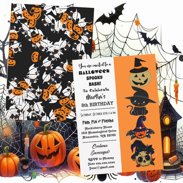 Invitación Cute Halloween Spooky Bash Jack Black Cat Cumpleañ (Cute Halloween Spooky Bash Jack Black Cat Birthday Invitation)