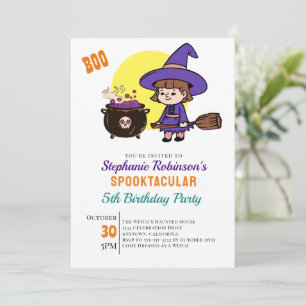 Invitación Cute Halloween Spooky Witch Kids Birday Fiesta