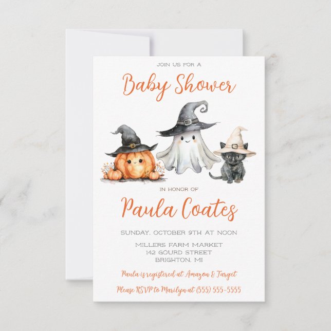 Invitación Cute Halloween Tema Baby Shower (Anverso)