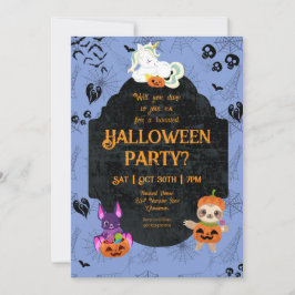Invitación Cute Halloween Unicornio, Bat, Fiesta eslovaco