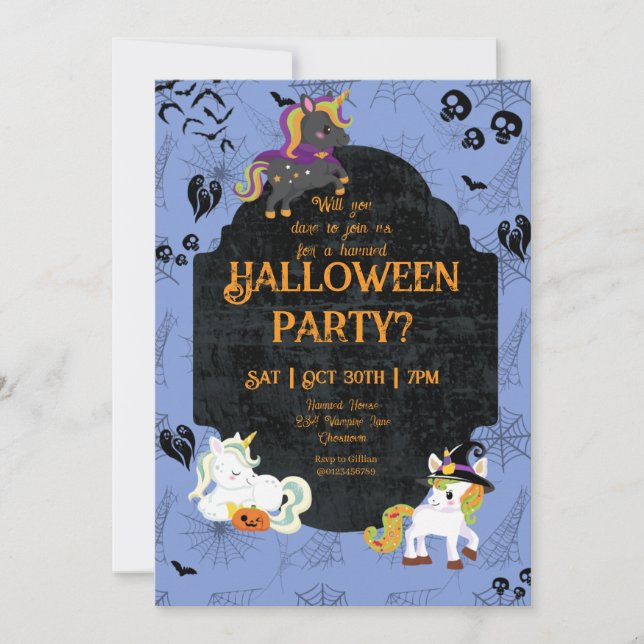 Invitación Cute Halloween Unicornios 1 Fiesta (Anverso)