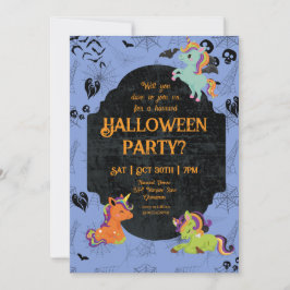 Invitación Cute Halloween Unicornios 2 Fiestas